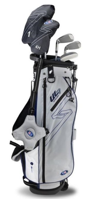 U.S. Kids Golf UL7-60 (152cm) W10 5-Club junior golf set + stand bag, silver/navy/white