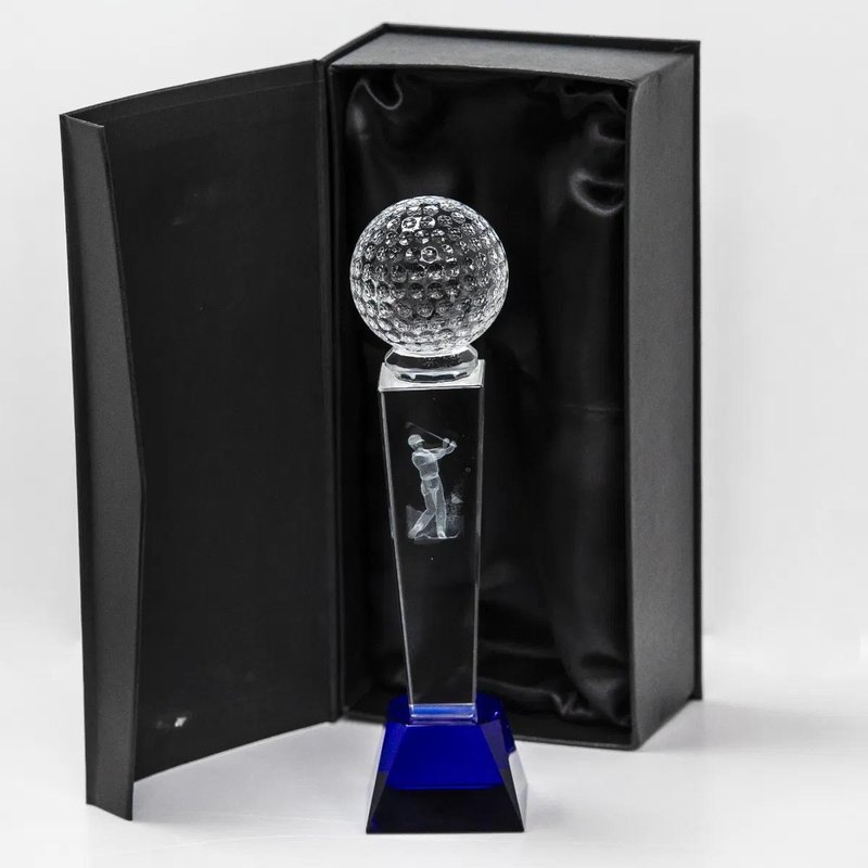 Longridge Crystal Golf Trophy With Golf Ball 235mm