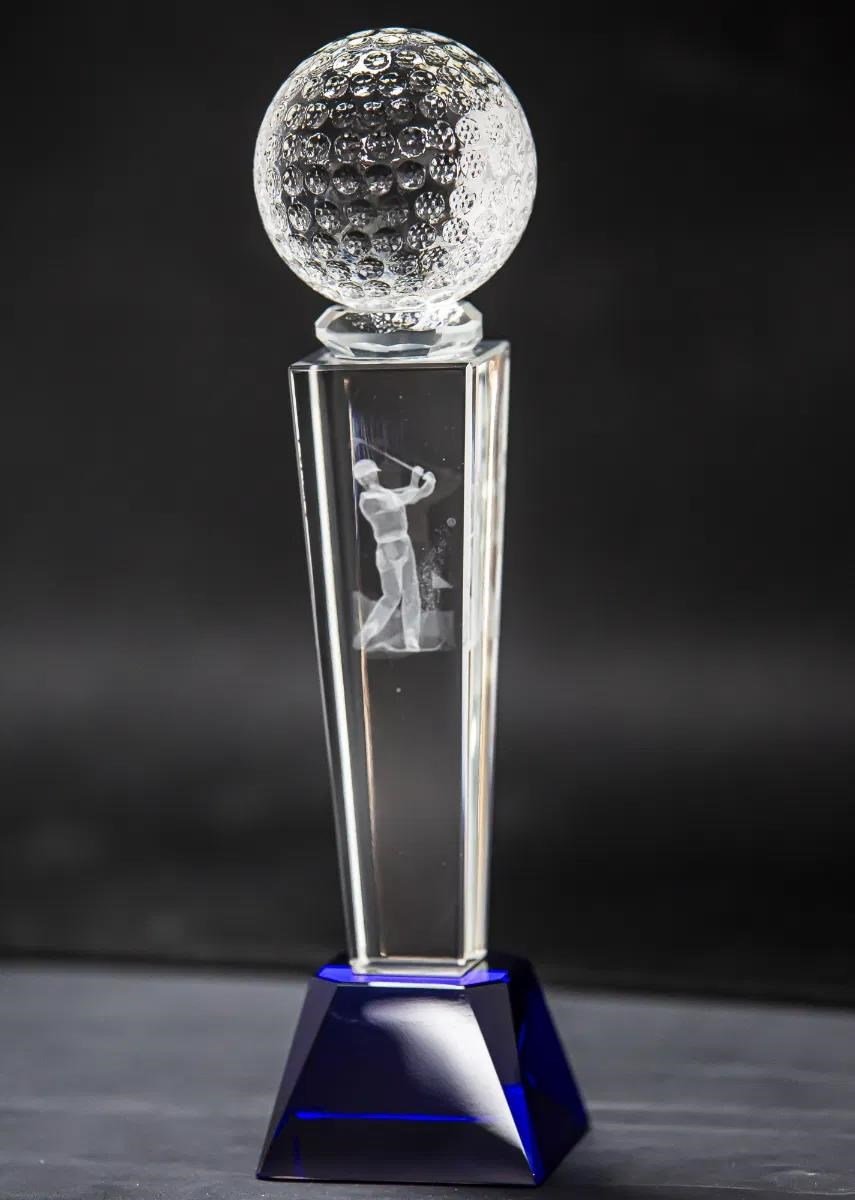 Longridge Crystal Golf Trophy With Golf Ball 235mm