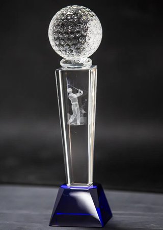 Longridge Crystal Golf Trophy With Golf Ball 235mm