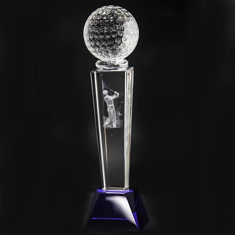 Longridge Crystal Golf Trophy With Golf Ball 235mm