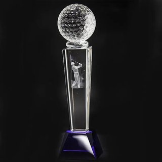 Longridge Crystal Golf Trophy With Golf Ball 235mm