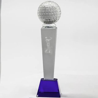 Longridge Crystal Golf Trophy With Golf Ball 235mm