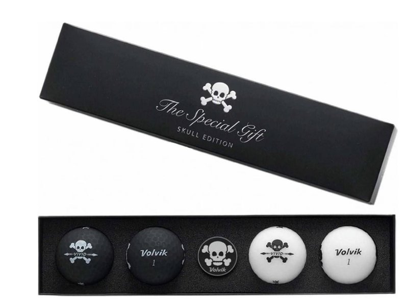Volvik VIVID SKULL Edition golf pack (4 balls + ballmarker), mix of colors