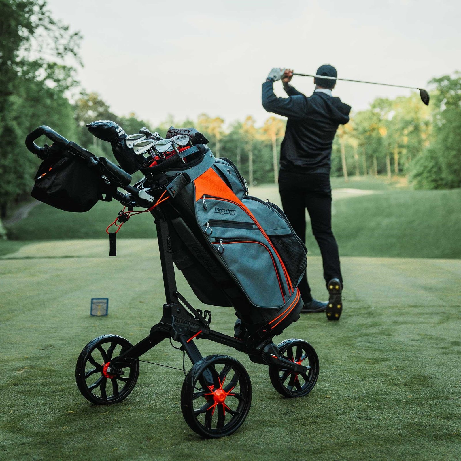 Bag Boy Nitron Auto-Open manual trolley, black/red