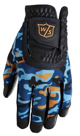 Wilson Staff Fit All junior golf glove, blue/orange camo