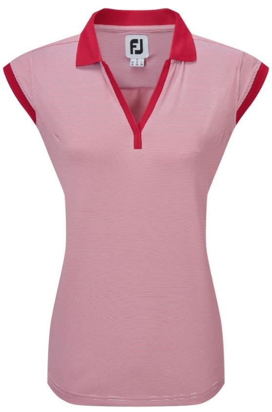 FootJoy End on End Striped Lisle Sleeveless women's polo, red/white