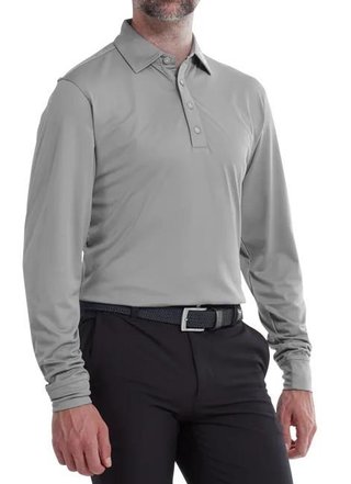FootJoy Long Sleeve Thermocool Self Athletic Fit men's polo, grey