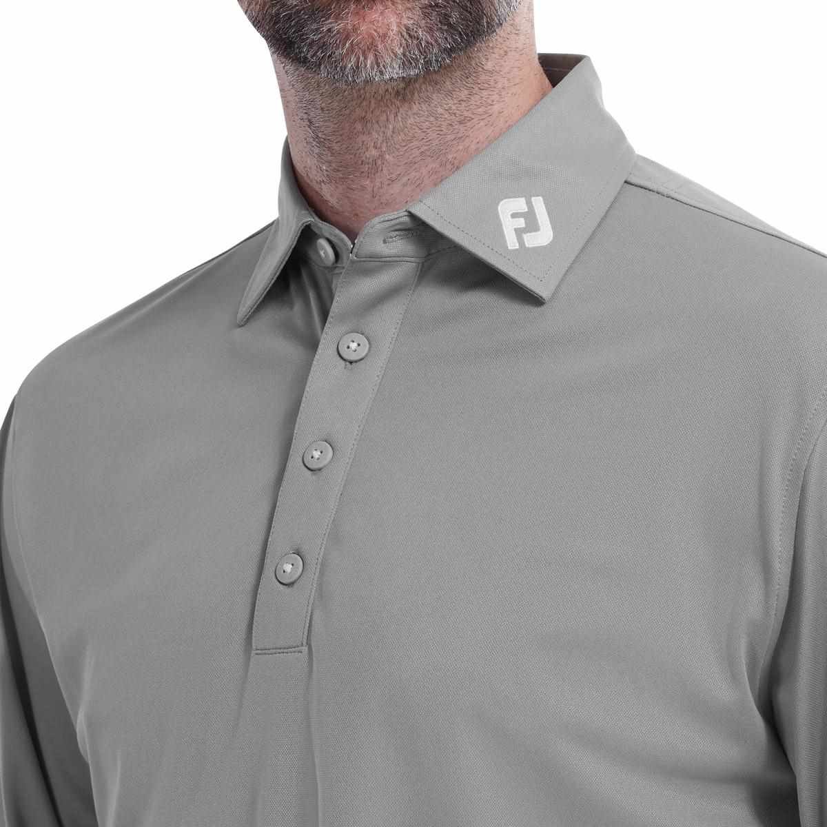 FootJoy Long Sleeve Thermocool Self Athletic Fit men's polo, grey