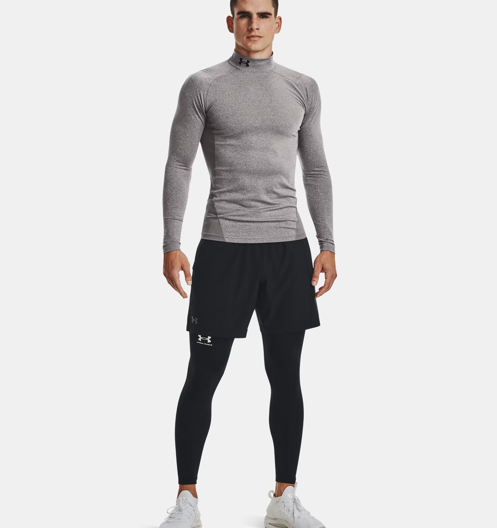 Under Armour ColdGear® Compression Mock men's top, charcoal light heather/black