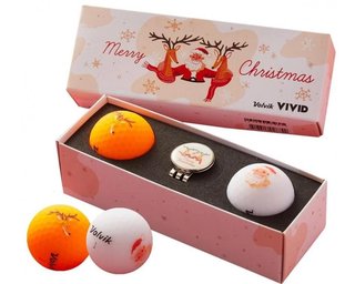 Volvik VIVID Merry Christmas golf pack (2 balls + ballmarker), mix of colors