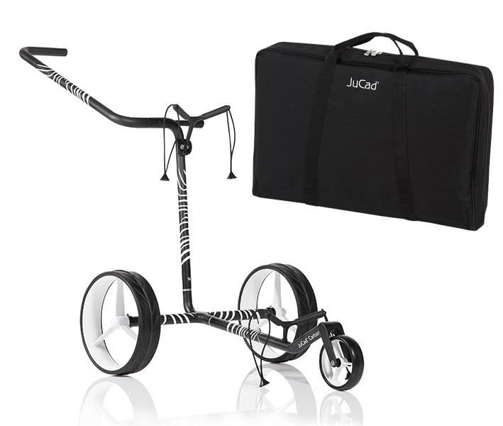 JuCad Carbon Zebra manual trolley, white/black matt finish in 3K design + carry bag JTT