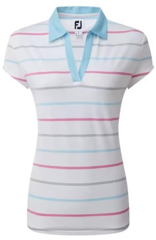 FootJoy Birdseye Stripe Smooth Jacquard women's polo, white/blue