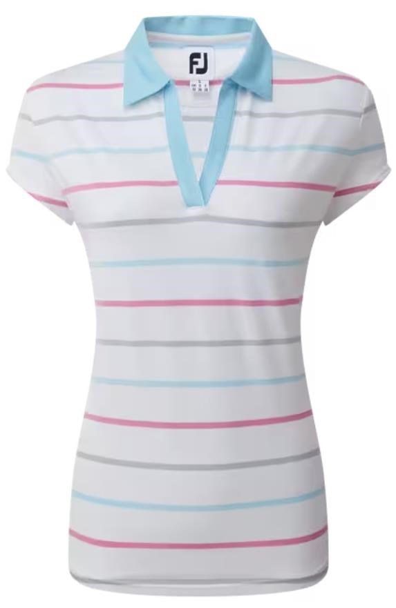 FootJoy Birdseye Stripe Smooth Jacquard women's polo, white/blue