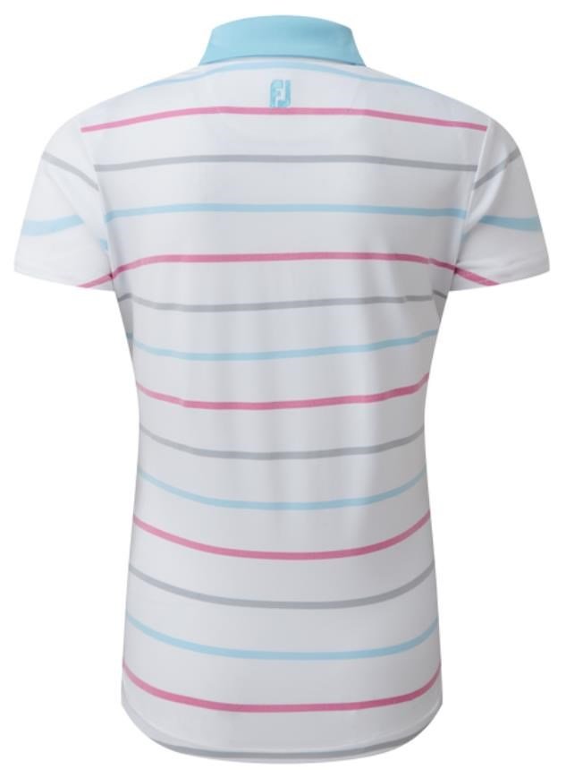 FootJoy Birdseye Stripe Smooth Jacquard women's polo, white/blue