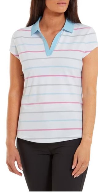 FootJoy Birdseye Stripe Smooth Jacquard women's polo, white/blue