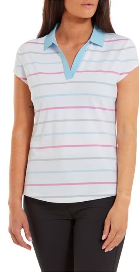 FootJoy Birdseye Stripe Smooth Jacquard women's polo, white/blue