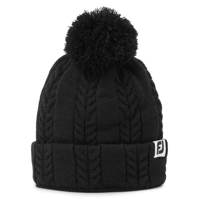 FootJoy Women's Cable Knit Bobble women's winter beanie, black