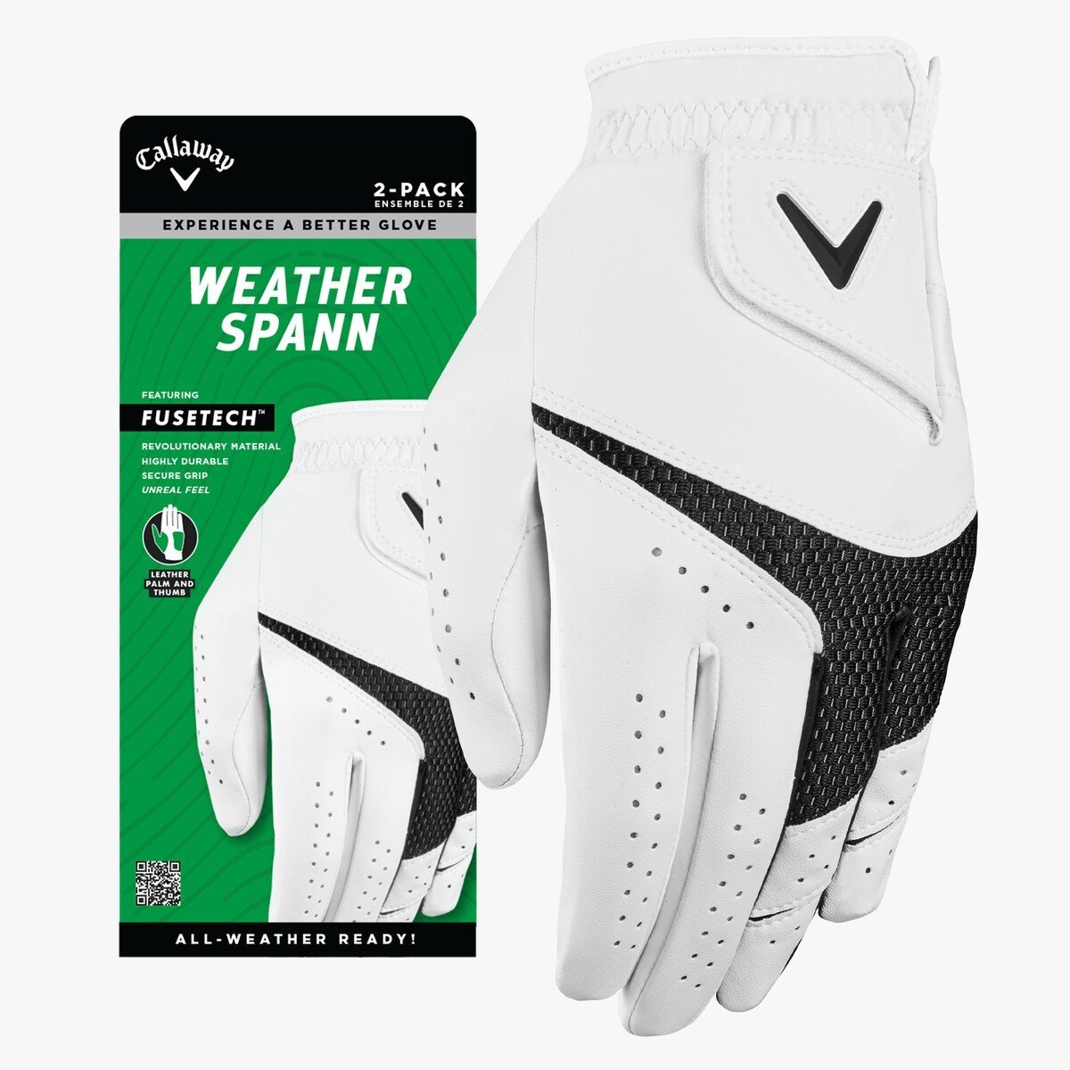 Callaway Weather Spann mens golf gloves (2pack), white
