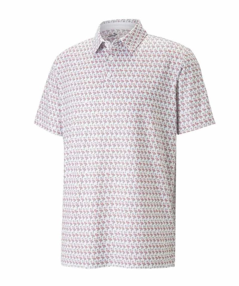 Puma Mattr Flamingo men's polo, bright white/flamingo pink