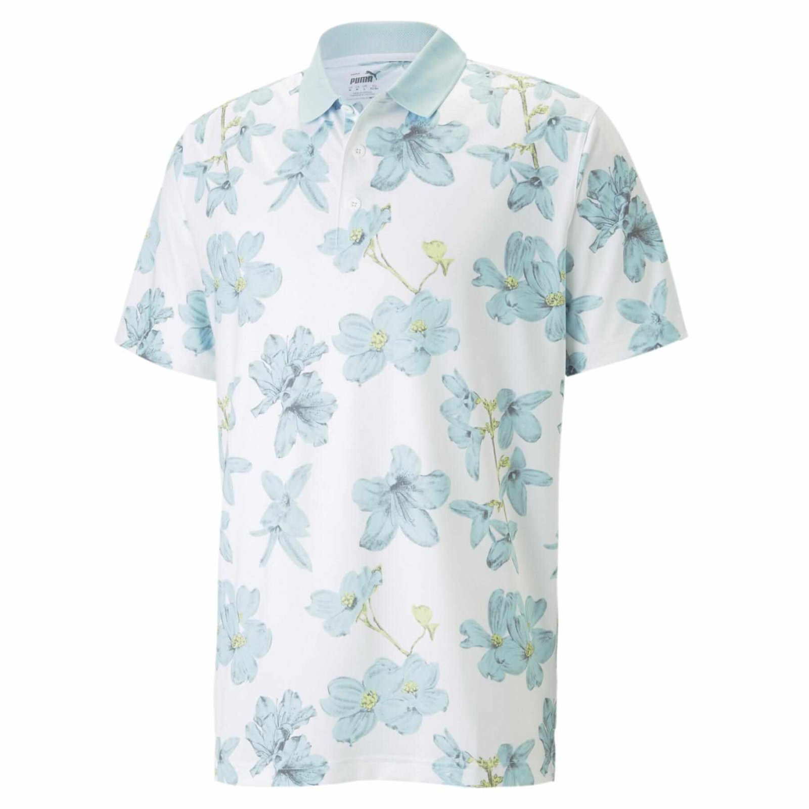 Puma Mattr Verdant men's polo, bright white/tropical aqua