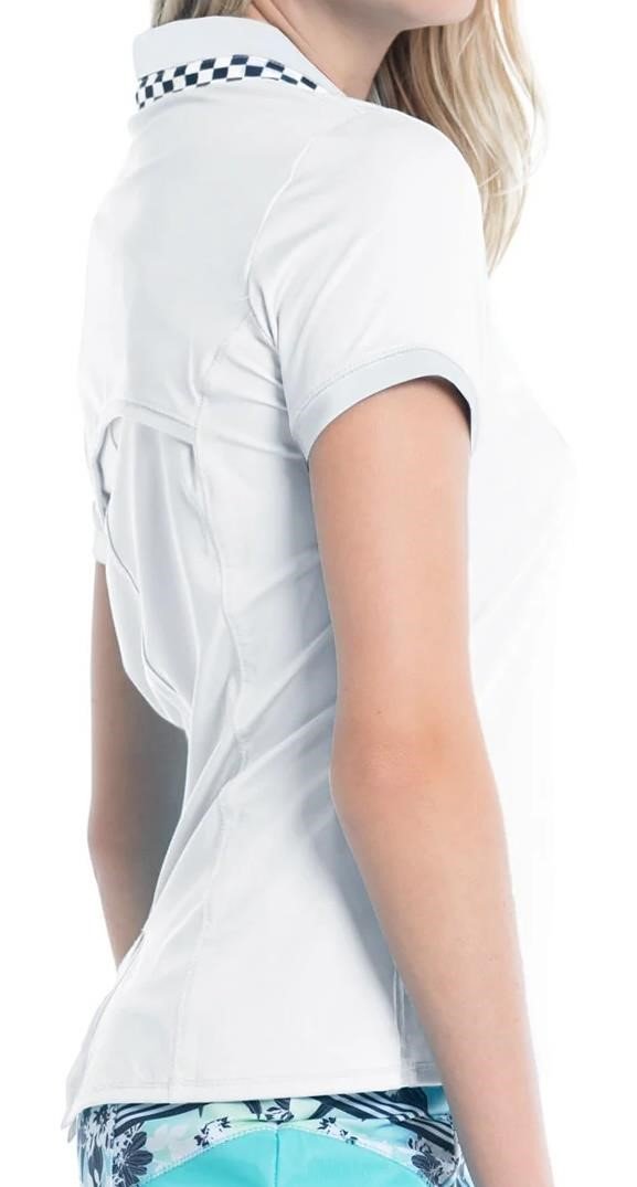Lucky in Love Geo Mod Notch women's polo, white