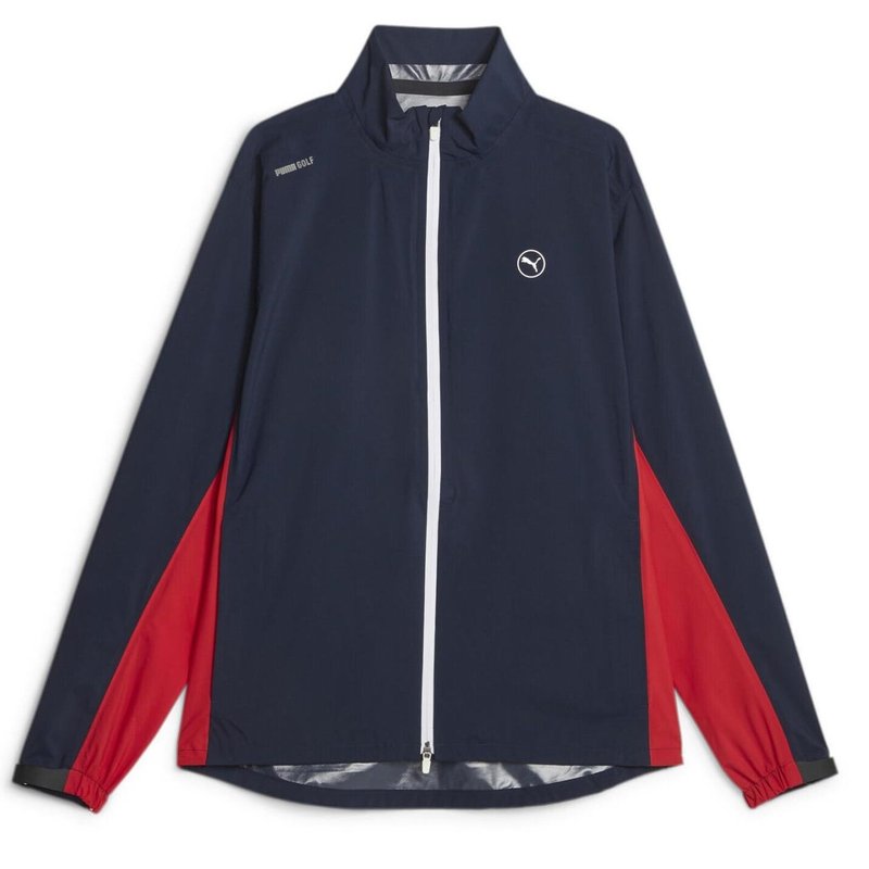 Puma DryLbl Rain men's jacket, navy blazer/strong red