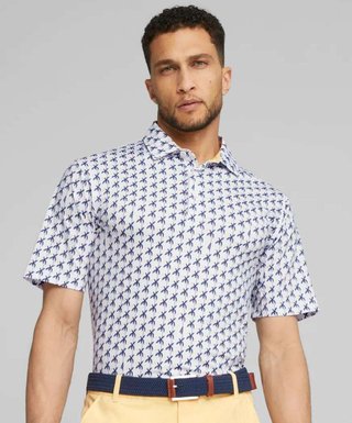 Puma Mattr Palms men's polo, white glow/navy blazer