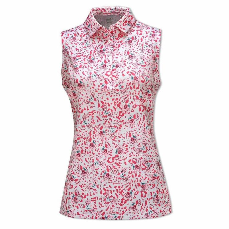 Puma Mattr Mariposa SL women's polo, strawberry burst/bold blue