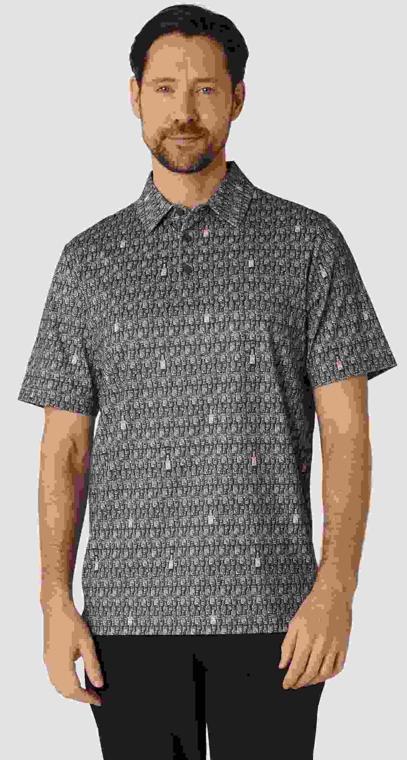Callaway All-Over Scotch Novelty Print men's polo, asphalt