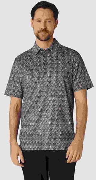 Callaway All-Over Scotch Novelty Print men's polo, asphalt