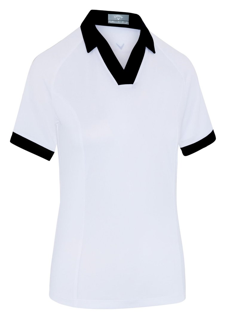 Callaway V-Placket Colorblock women's polo, brilliant white/caviar