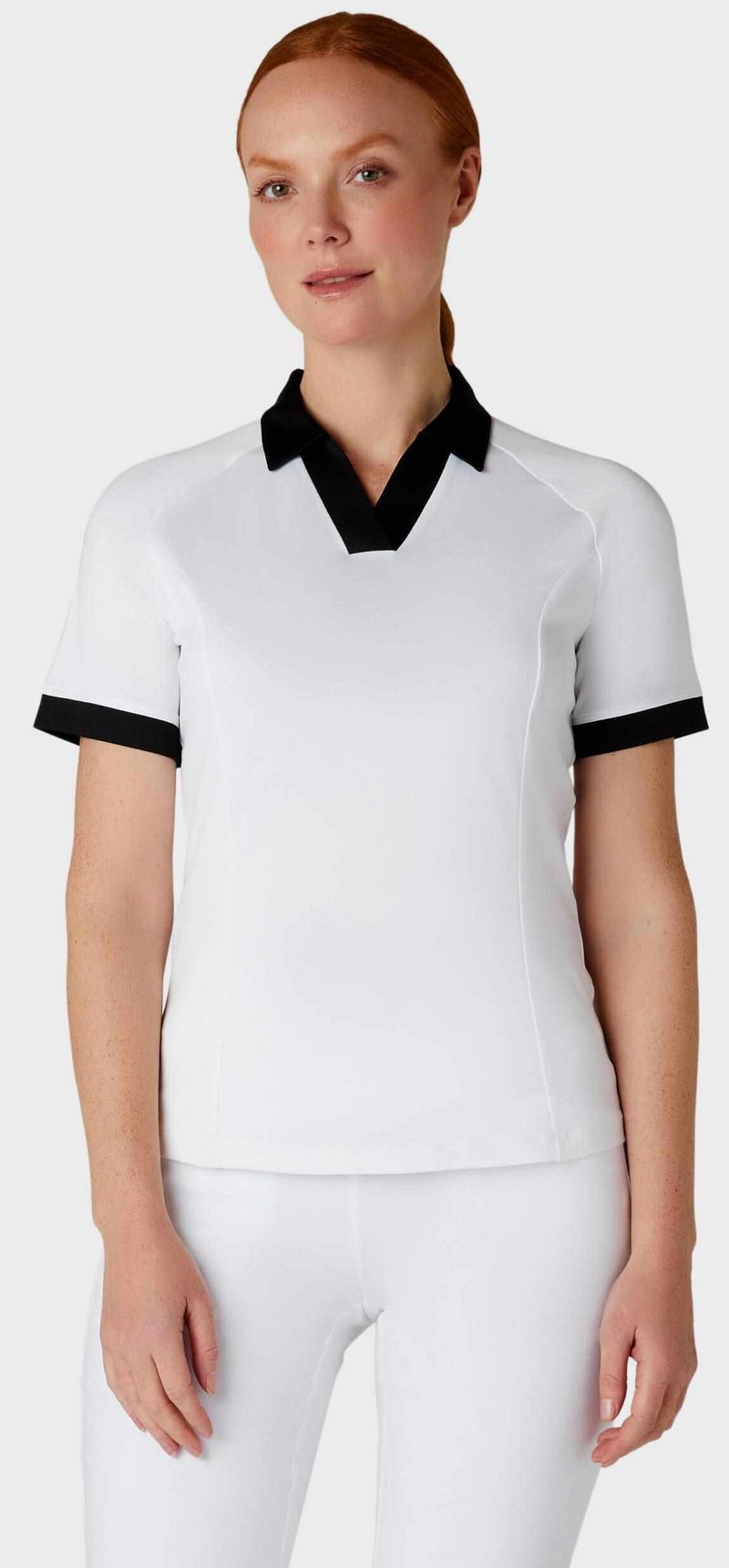 Callaway V-Placket Colorblock women's polo, brilliant white/caviar