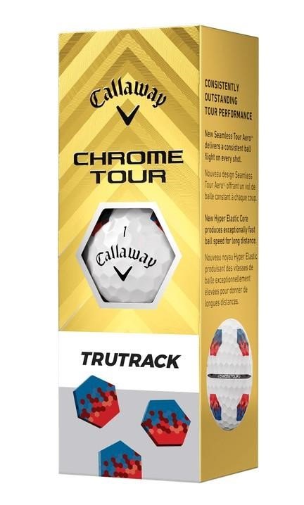 Callaway Chrome Tour TruTrack golf balls, blue/red