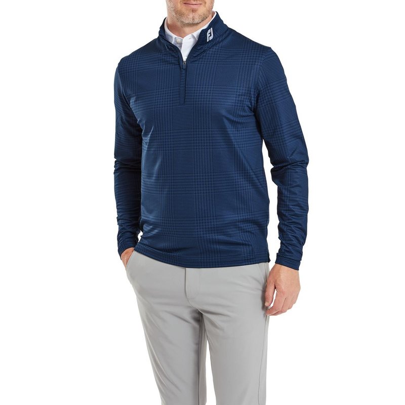 FootJoy Glen Plaid Print Chill-Out men's sweatshirt, navy