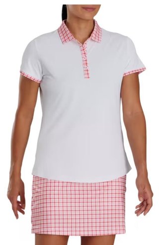 FootJoy Gingham Trim women's polo, white