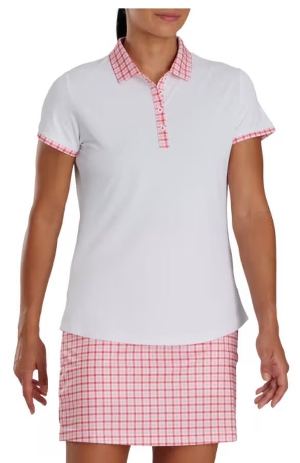 FootJoy Gingham Trim women's polo, white