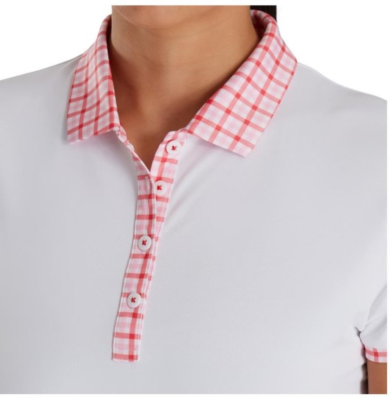 FootJoy Gingham Trim women's polo, white