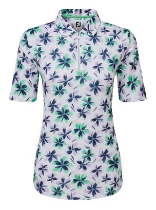 FootJoy EU 1/2 Sleeve Floral Print Lisle women's polo, lavender/mint/navy