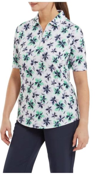 FootJoy EU 1/2 Sleeve Floral Print Lisle women's polo, lavender/mint/navy