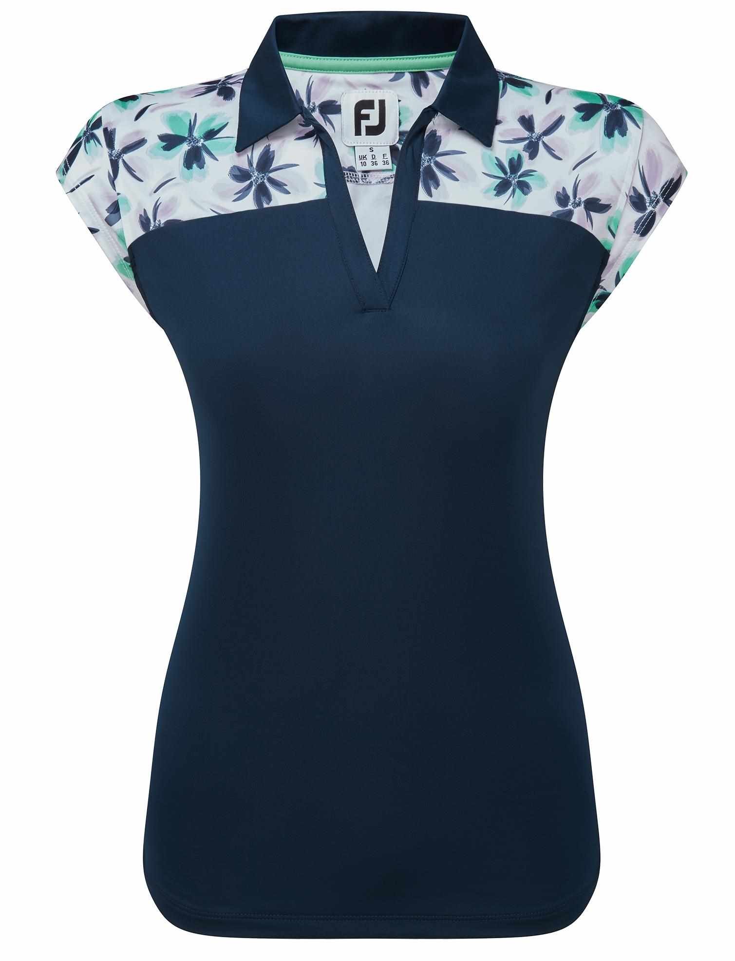 FootJoy Blocked Floral Print Lisle women's polo, navy