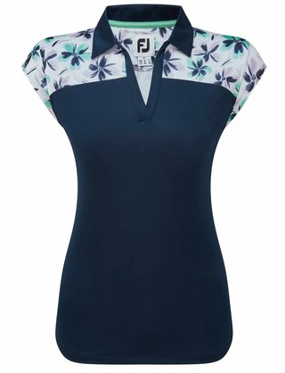 FootJoy Blocked Floral Print Lisle women's polo, navy