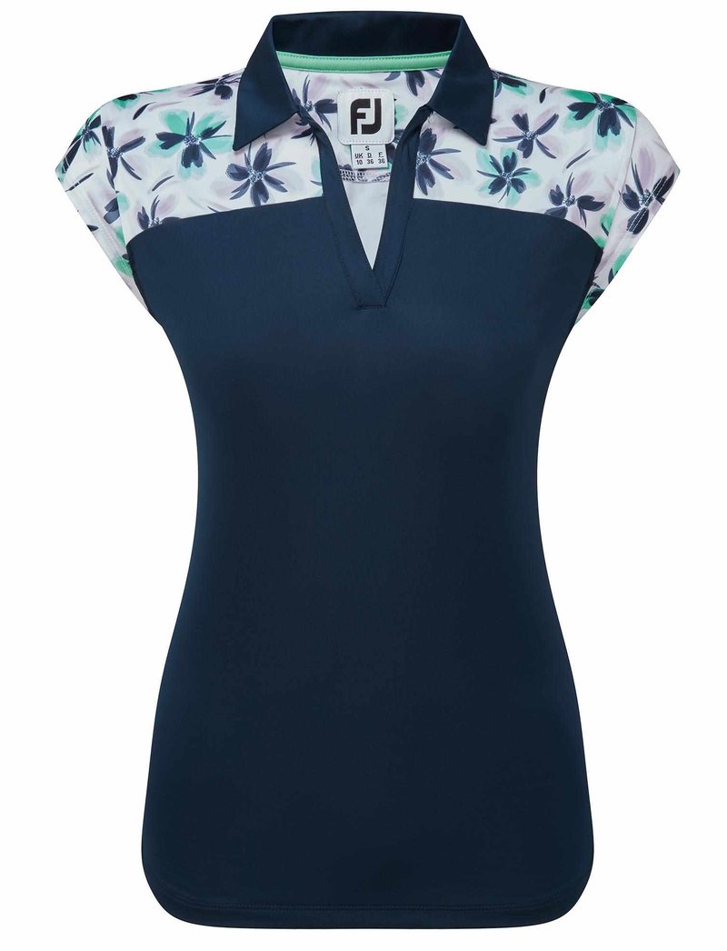 FootJoy Blocked Floral Print Lisle women's polo, navy