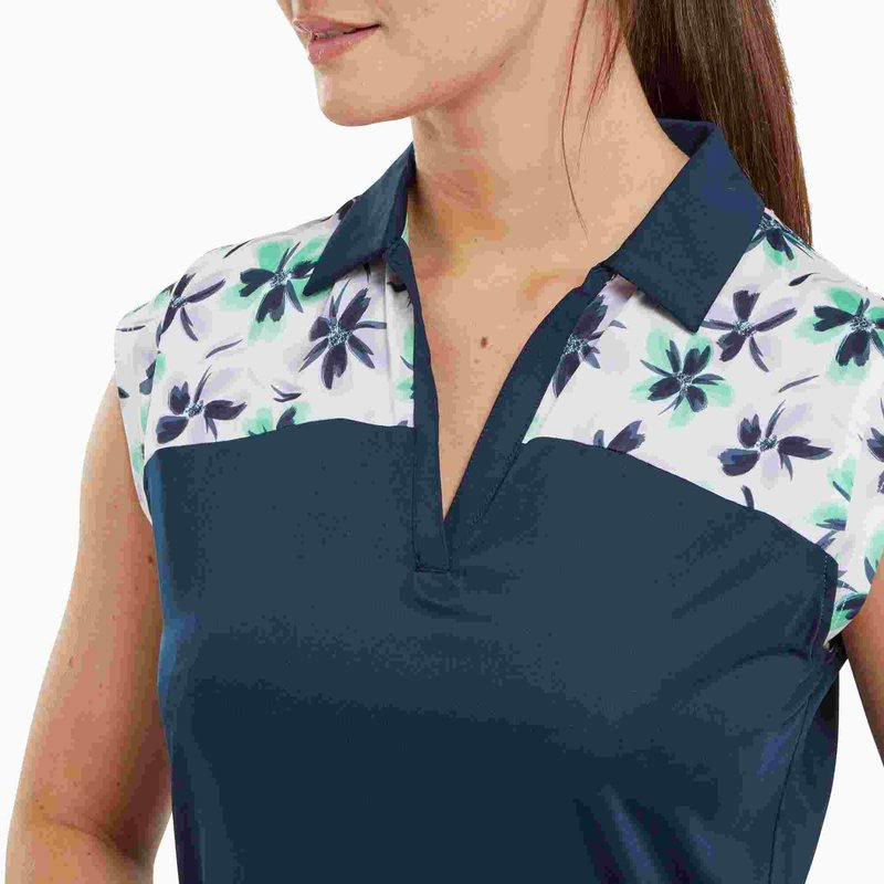 FootJoy Blocked Floral Print Lisle women's polo, navy