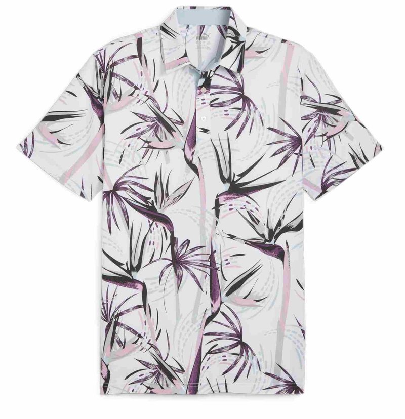 Puma Mattr Birds of Paradise men's polo, white