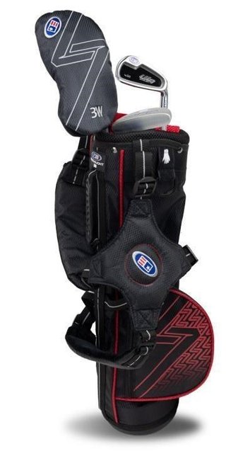 U.S. Kids Golf UL7-39 (99cm) W30 3-Club junior golf set + carry bag, black/red