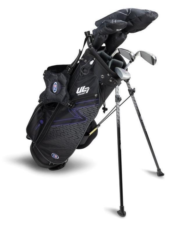 U.S. Kids Golf UL7-54 (137cm) W15 5-Club junior golf set + stand bag, black/purple