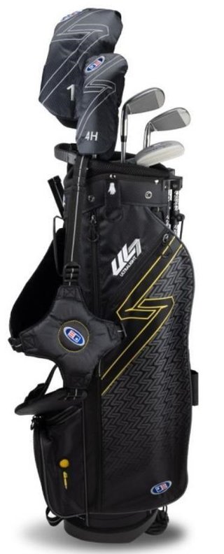 U.S. Kids Golf UL7-63 (160cm) W10 5-Club junior golf set, graphite, + stand bag, black/gold