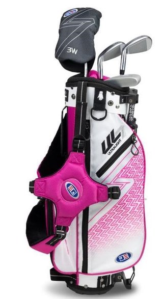 U.S. Kids Golf UL7-42 (107cm) W25 4-Club junior golf set + stand bag, white/pink