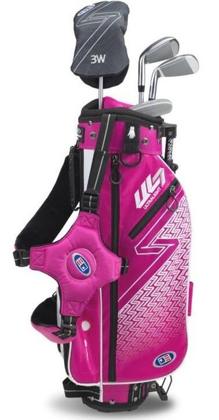U.S. Kids Golf UL7-45 (114cm) W25 4-Club junior golf set + stand bag, pink/white